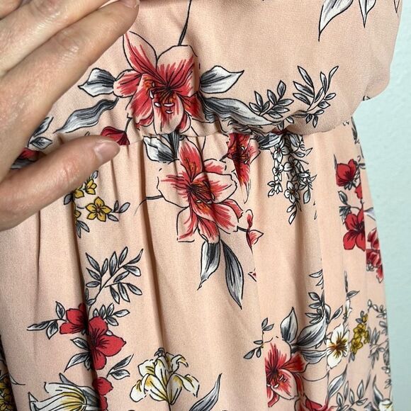 Lush Floral Maxi Sleeveless Halter Keyhole Back Pink Women's Dress Size Medium - Picture 4 of 11